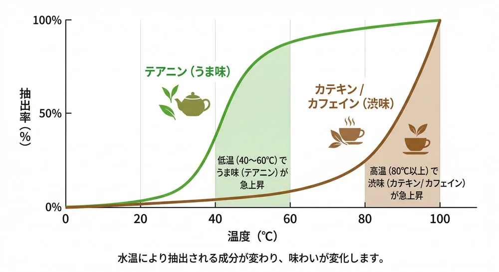 温度による成分の溶出カーブインフォグラフィックチャート