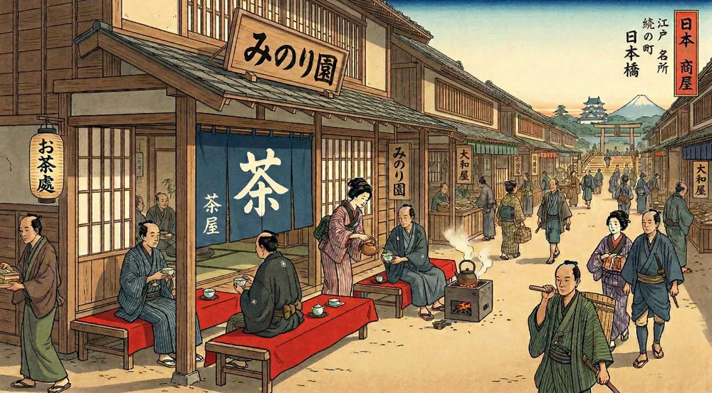 江戸の街並みとお茶のイメージ画像