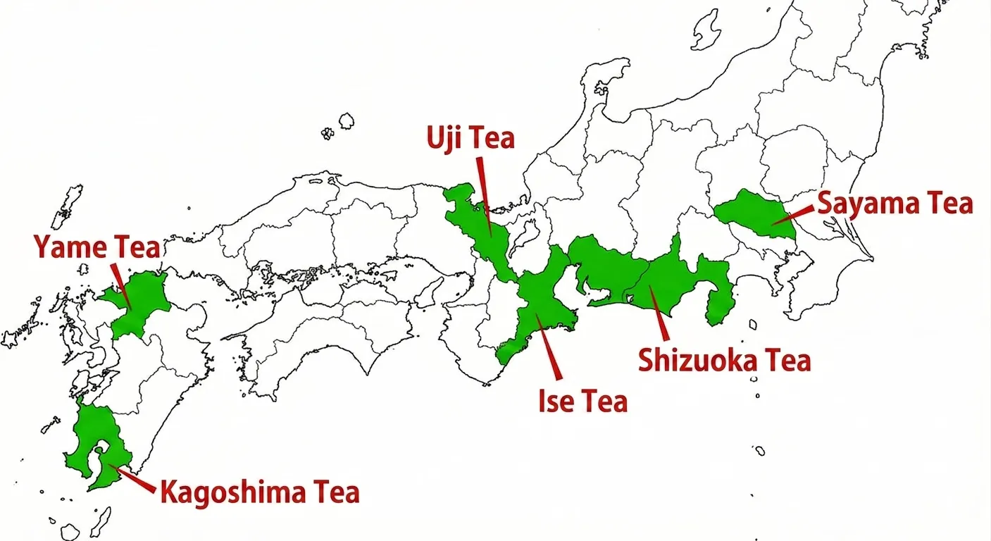 Map of Japan's tea-growing regions