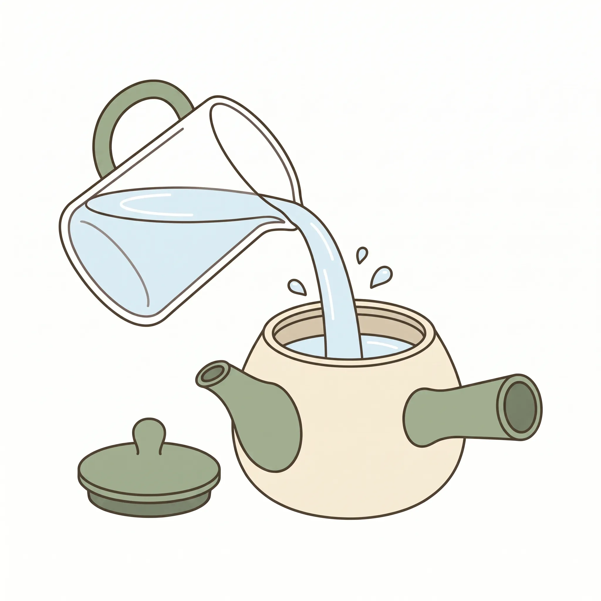 平型急須に水を注ぐ様子のイラスト