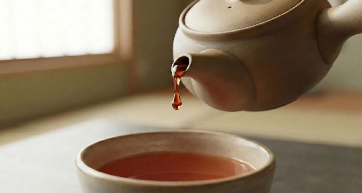 ティーポットで和紅茶を淹れる様子