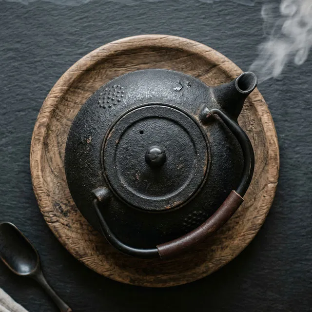 鉄瓶から湯気が立ち上る、和の雰囲気漂うお湯の準備