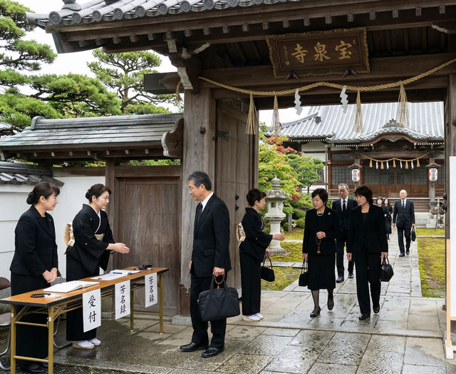 法事のお寺での受付の様子