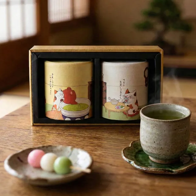掛川茶と川根茶の猫茶和紙缶ギフト