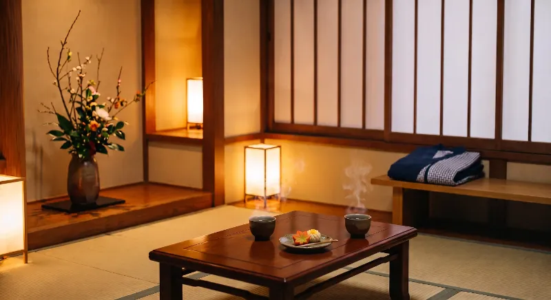 旅館・ホテルの客室でお茶を楽しむイメージ