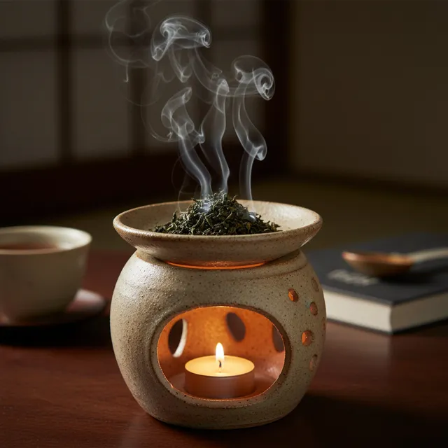 茶香炉で茶葉を焚いている様子