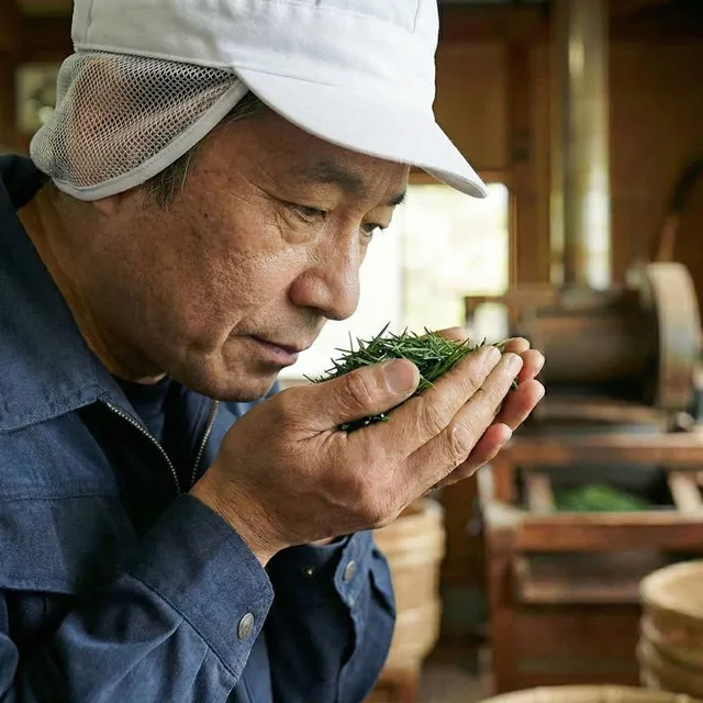 お茶の香り嗅いでいる男性