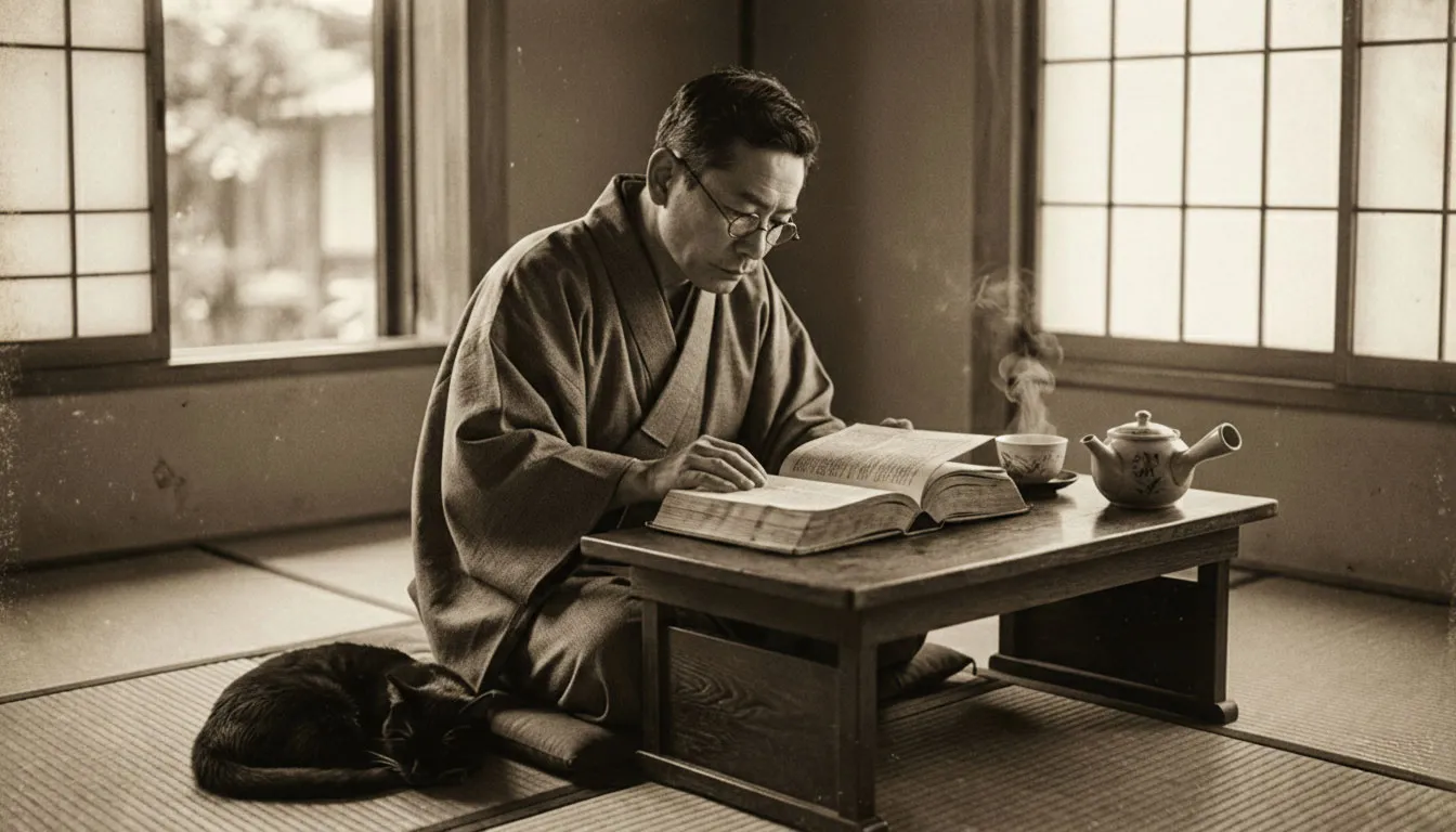 お茶の辞典を引いている男性