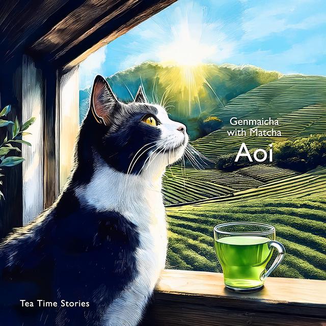 抹茶入り玄米茶ティーバッグAoiパッケージ表